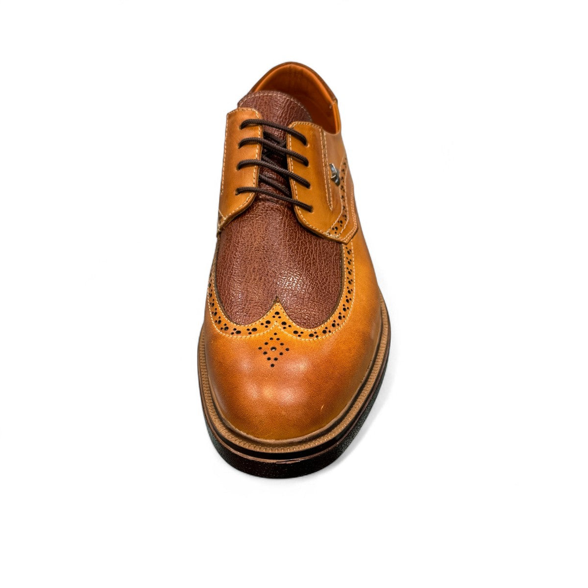 Sina Footwear Asal brown patent leather shoes with lace-up closure and durable rubber outsole. Photo of upper view.