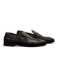 Sina Footwear Aspad black patent leather loafers with a woven texture and refined handmade stitching. Photo of side views.