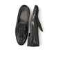 Sina Footwear Aspad black patent leather loafers with a woven texture and refined handmade stitching. Photo of the sole.