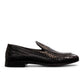 Sina Footwear Aspad black patent leather loafers with a woven texture and refined handmade stitching. Photo of right side view.