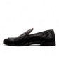 Sina Footwear Aspad black patent leather loafers with a woven texture and refined handmade stitching. Photo of left side view.