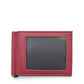 Sina Footwear textured berry leather bifold wallet with money clip and ID window.