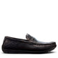 Sina Footwear black genuine leather loafer with embossed geometric pattern and slip-on design.
 photo of the right side