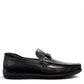 Sina Footwear black genuine leather loafer with a textured vamp strap and durable rubber outsole.
photo of the right side