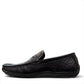 Sina Footwear black genuine leather loafer with embossed geometric pattern and slip-on design.
 photo of the left side