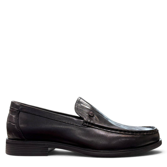 Sina Footwear black genuine leather loafer with a classic silhouette, stitched detailing, and durable rubber outsole.
photo of the right side