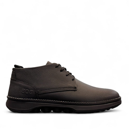Sina Footwear Bob Roodaki black leather lace-up boots with handmade stitching and durable rubber outsole. Photo of right side view.