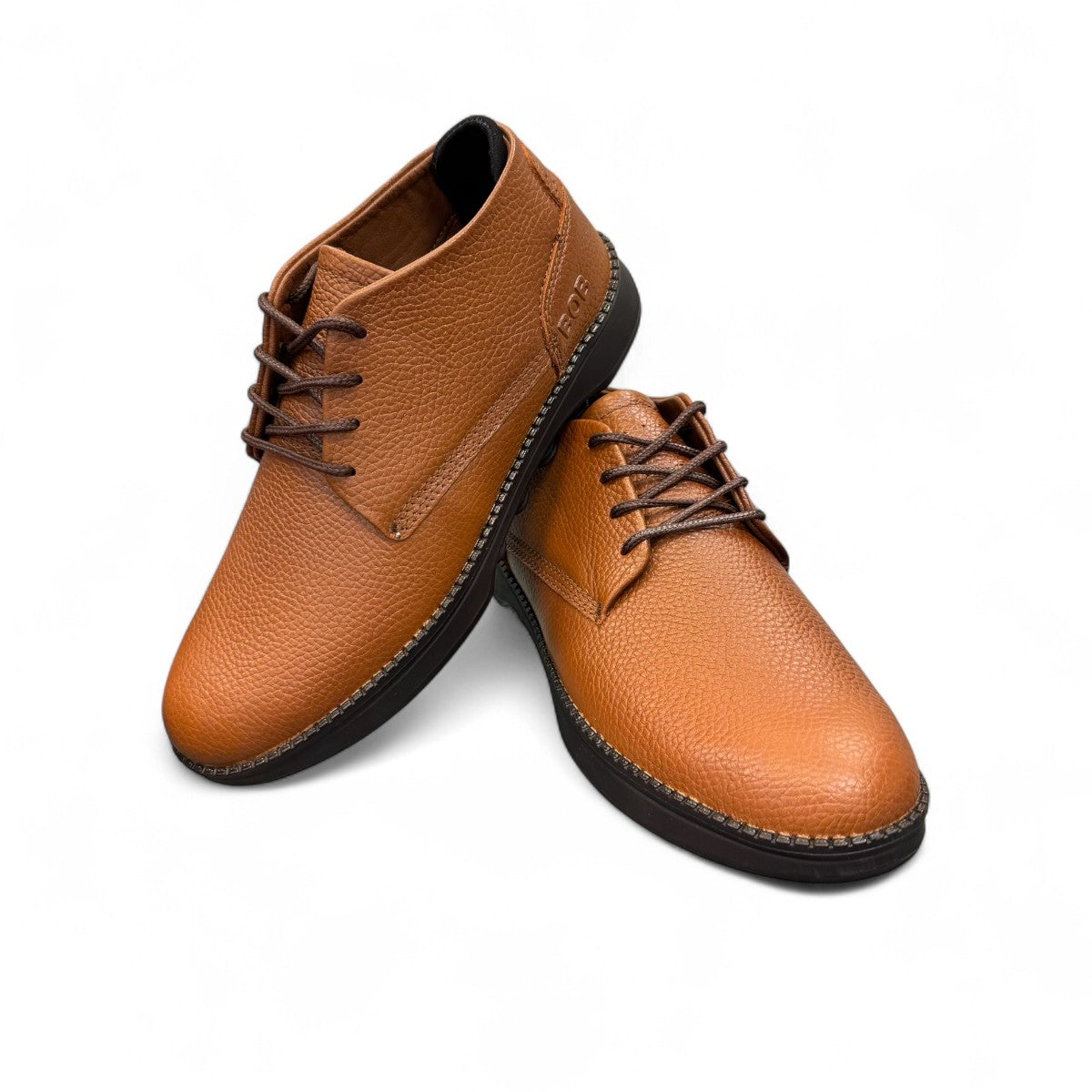 Sina Footwear Bob Roodaki brown leather lace-up shoes with textured finish and durable rubber sole. Photo of upper view.
