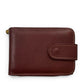 Sina Footwear genuine leather bi-fold wallet in brown with snap closure and contrast stitching.