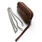 Sina Footwear brown quilted genuine leather wallet with double zipper compartments and detachable silver chain strap.