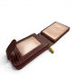 Sina Footwear genuine leather bi-fold wallet in brown with clear ID windows and a zippered compartment.