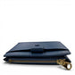 Sina Footwear dark blue genuine leather bi-fold wallet with snap closure and gold zipper detail.