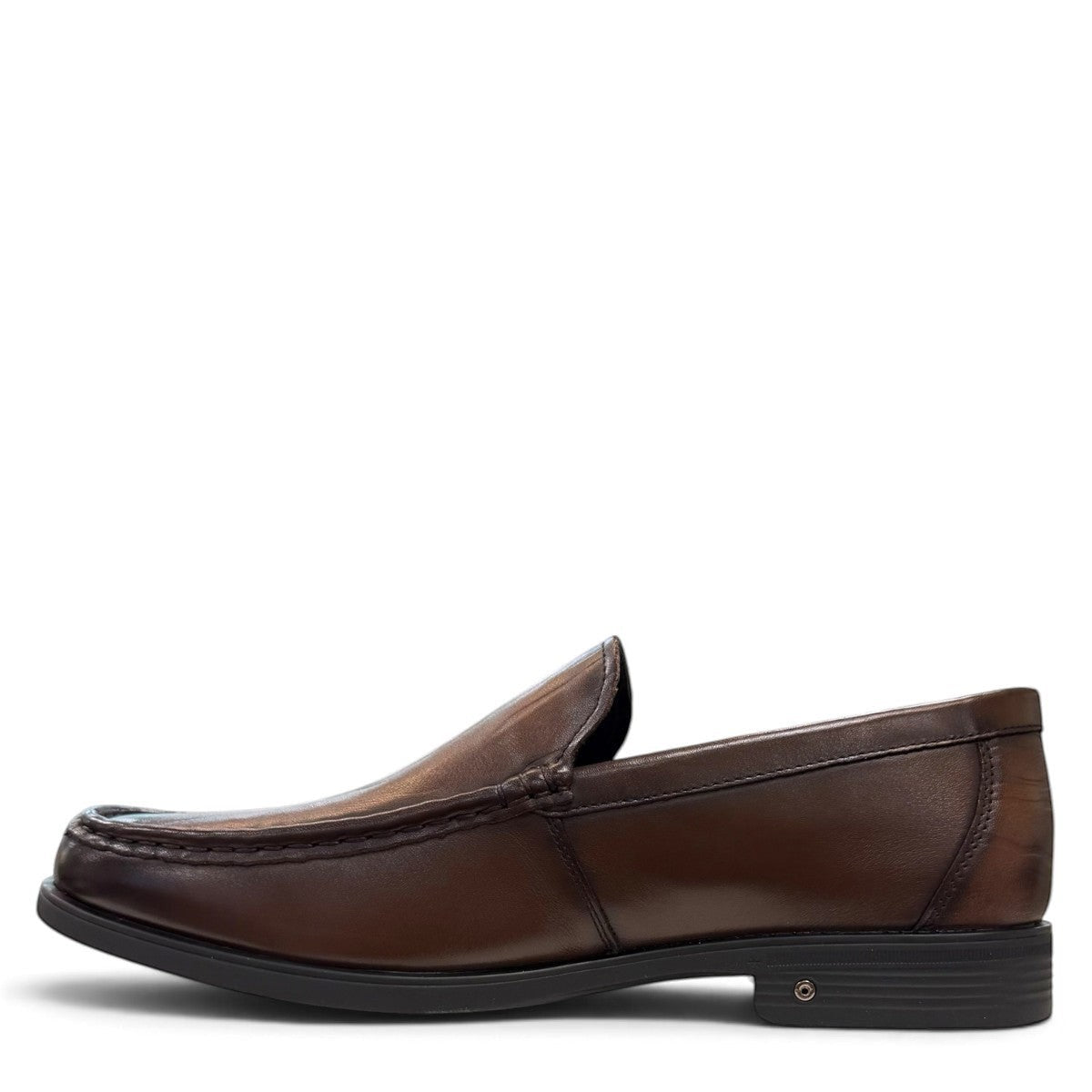 Sina Footwear dark brown genuine leather loafer with a classic slip-on design and durable rubber outsole.
photo of the left side