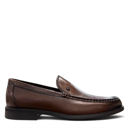 Sina Footwear dark brown genuine leather loafer with a classic slip-on design and durable rubber outsole.
photo of the right side