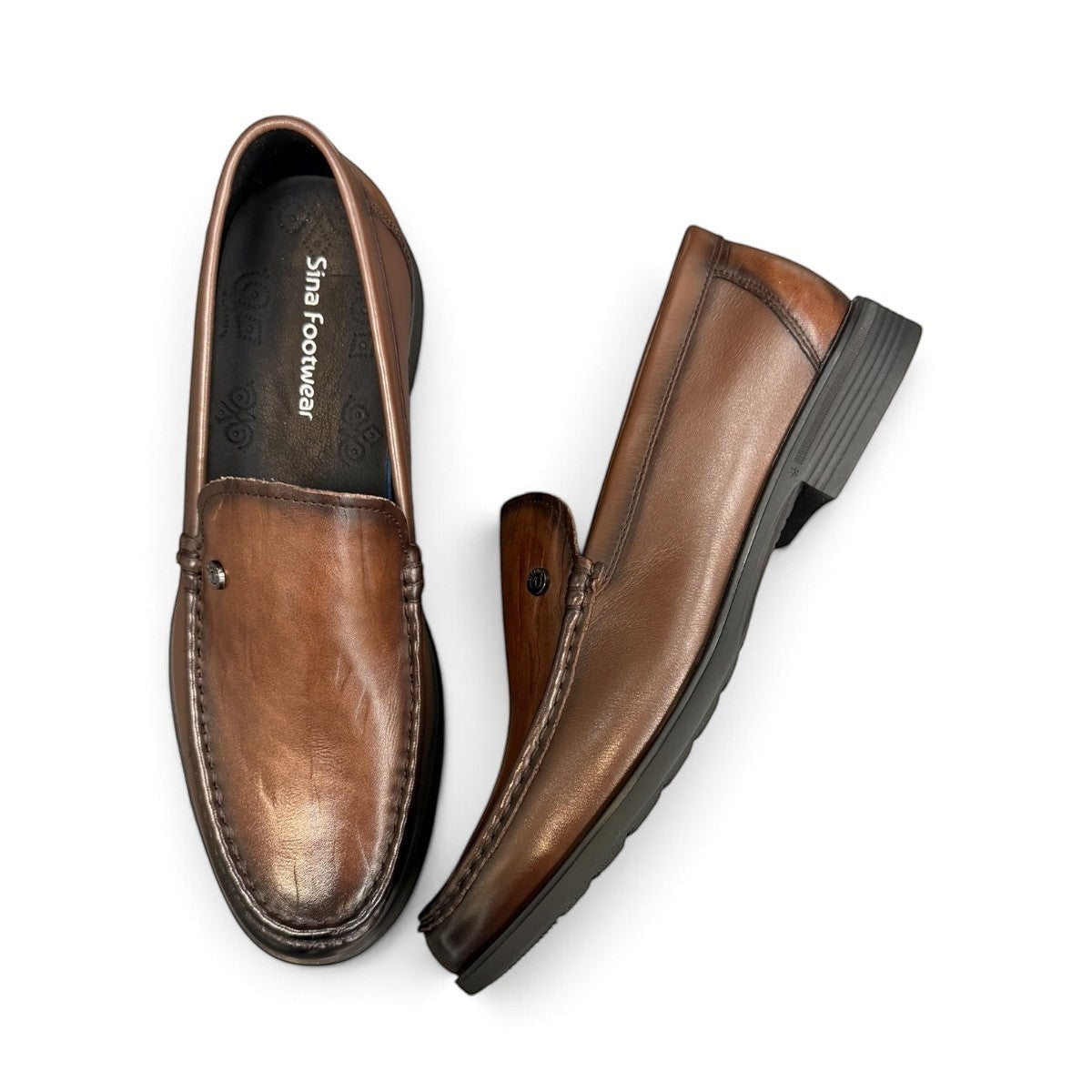 Sina Footwear dark brown genuine leather loafer with a classic slip-on design and durable rubber outsole.
photo of the top side