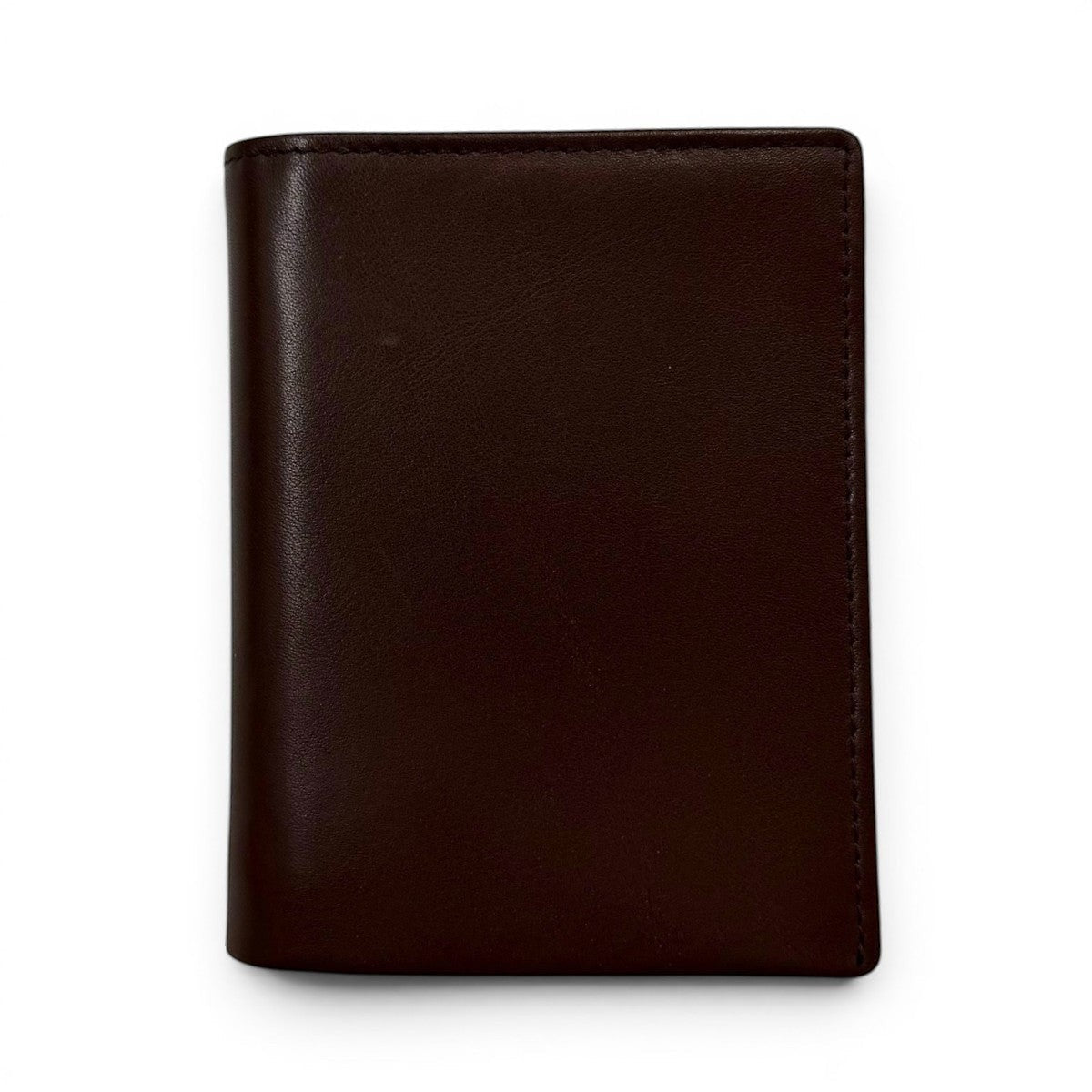 Sina Footwear genuine leather bi-fold wallet in dark brown with multiple card slots and bill compartments.