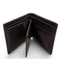Sina Footwear genuine leather bi-fold wallet in dark brown with textured finish and multiple card slots.