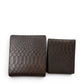 Sina Footwear dark brown genuine leather bi-fold wallet with embossed snake pattern.