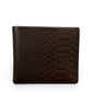 Sina Footwear dark brown genuine leather bi-fold wallet with embossed snake skin texture.