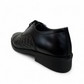 Sina Footwear Dragon black patent leather oxford shoe with textured side panel and handmade stitching detail. Photo of back side view.