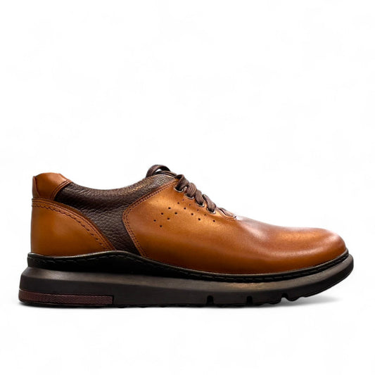 Sina Footwear Kabir brown leather lace-up shoes with a durable rubber outsole and refined handmade stitching. Photo of right side view.