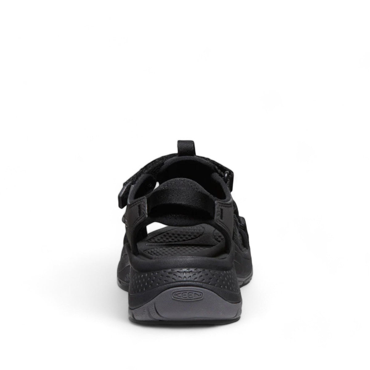 Sina Footwear KEEN Astoria West open toe black hybrid wedge sandals with adjustable straps and cushioned sole.