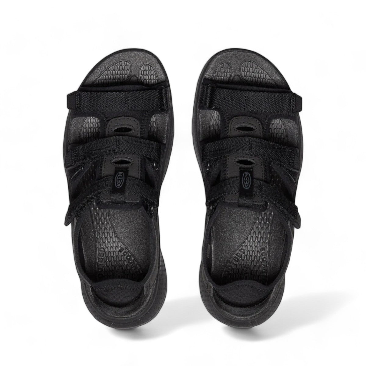Sina Footwear KEEN Astoria West open toe black hybrid wedge sandals with adjustable straps and contoured arch support.