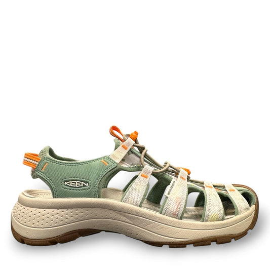 KEEN Astoria West women's hybrid water sandal in terrazzo/granite green with bungee laces and arch support.