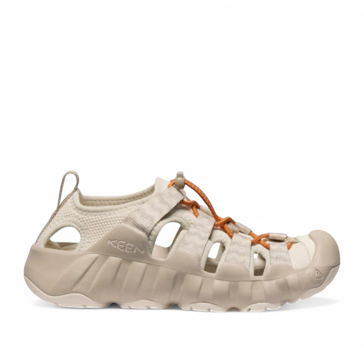 KEEN Women's Hyperport H2 sandals in birch and plaza taupe with bungee lacing and protective toe bumper.