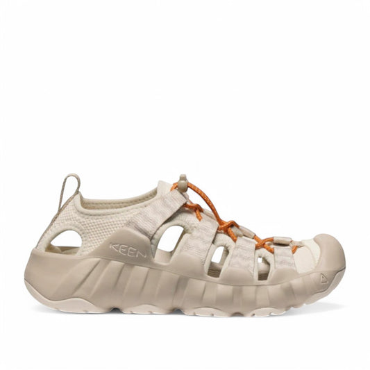 KEEN Women's Hyperport H2 sandals in birch and plaza taupe with bungee lacing and protective toe bumper.