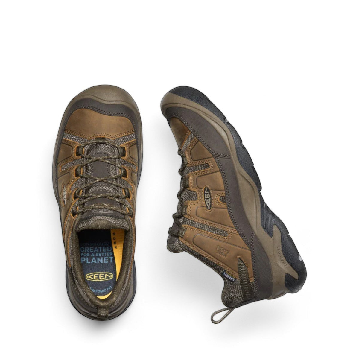 KEEN Men's Circadia WP hiking shoe in shitake and brindle leather with waterproof membrane and rubber sole.