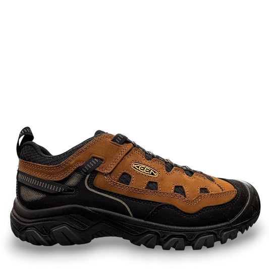 Sina Footwear KEEN MEN'S TARGHEE IV VENT hiking shoes in bison and golden yellow nubuck leather with black accents and sole.