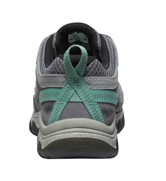 KEEN WOMEN'S TARGHEE IV VENT hiking shoes in alloy and granite green nubuck leather with mesh panels and a durable KEEN.RUGGED outsole.