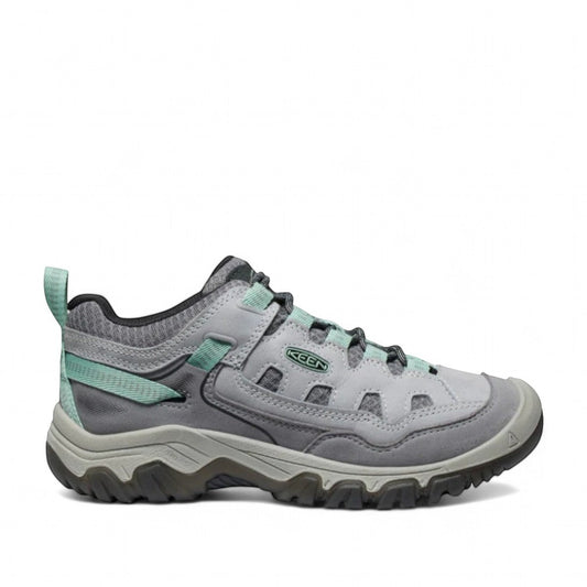 KEEN WOMEN'S TARGHEE IV VENT hiking shoes in alloy and granite green nubuck leather with mesh panels and a durable KEEN.RUGGED outsole.