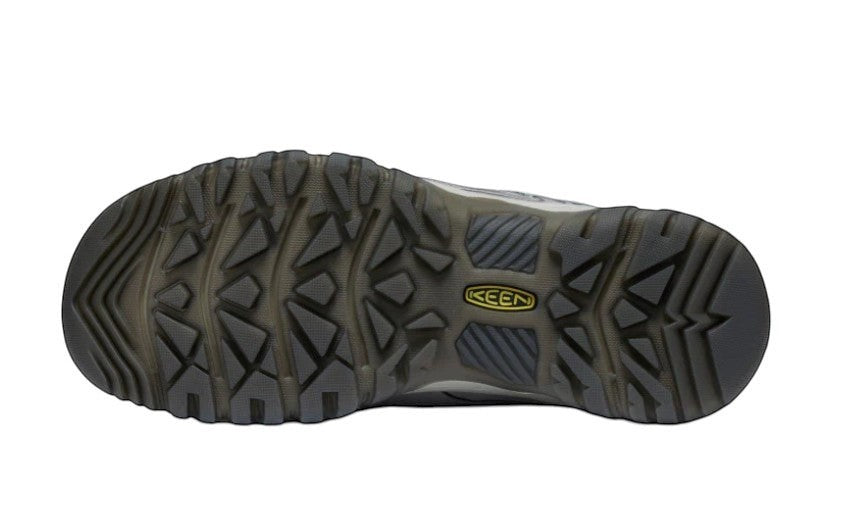 KEEN WOMEN'S TARGHEE IV VENT hiking shoes in alloy and granite green nubuck leather with mesh panels and a durable KEEN.RUGGED outsole.