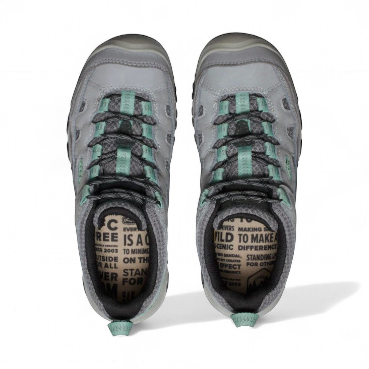 KEEN WOMEN'S TARGHEE IV VENT hiking shoes in alloy and granite green nubuck leather with mesh panels and a durable KEEN.RUGGED outsole.