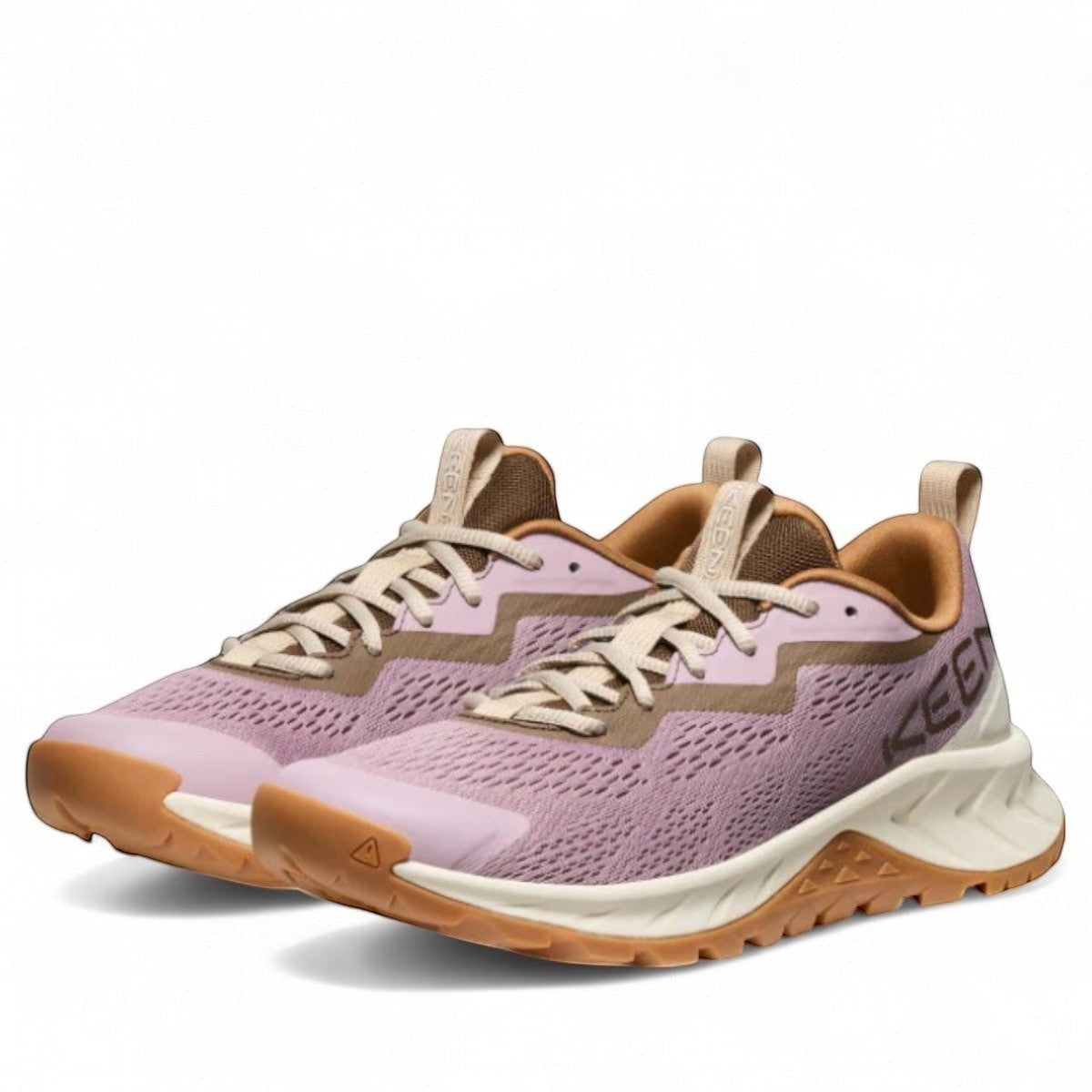KEEN WOMEN'S VERSACORE SPEED athletic hiker shoes in toadstool/birch with mesh upper and KEEN.ALL-TERRAIN outsole.