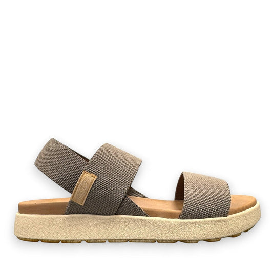 KEEN WOMEN'S ELLE BACKSTRAP sandal in brindle/birch. Features stretchy recycled straps and a jute-infused outsole.