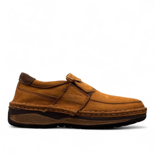 Sina Footwear Kiarash brown genuine leather casual shoes with handmade stitching and durable rubber outsole. Photo of right side view.