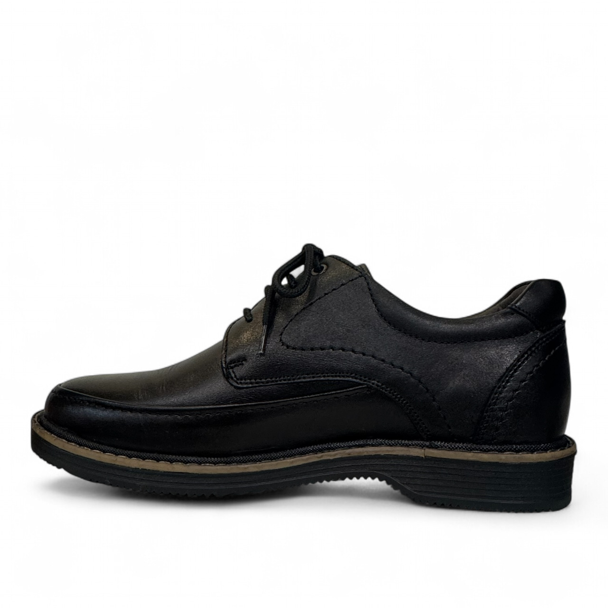 Sina Footwear Mahsa black genuine leather lace-up formal shoe with handmade stitching and durable rubber outsole. Photo of left side view.