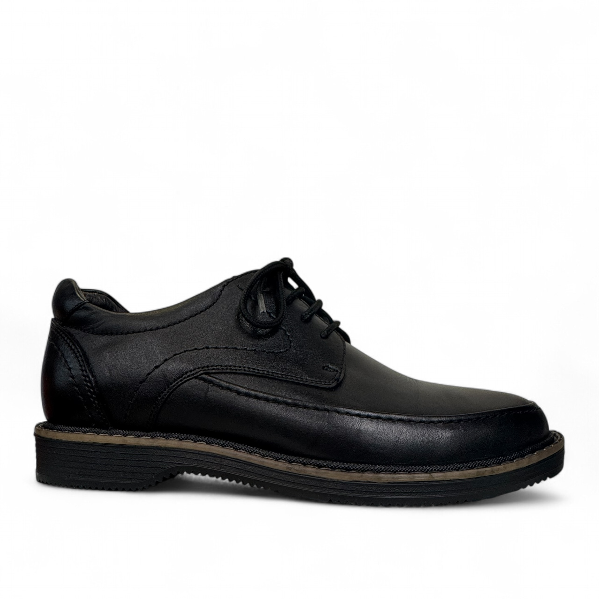 Sina Footwear Mahsa black genuine leather lace-up formal shoe with handmade stitching and durable rubber outsole. Photo of right side view.