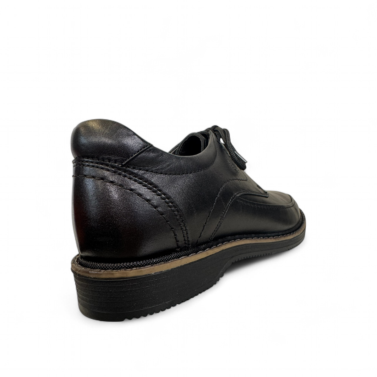 Sina Footwear Mahsa black genuine leather lace-up formal shoe with handmade stitching and durable rubber outsole. Photo of back side view.