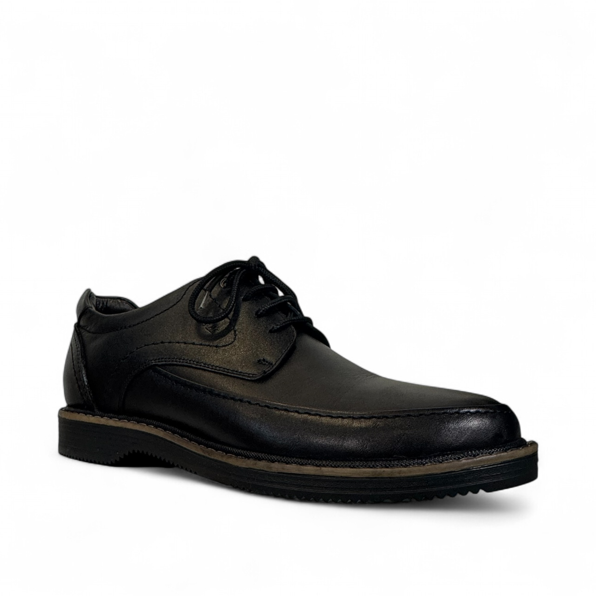 Sina Footwear Mahsa black genuine leather lace-up formal shoe with handmade stitching and durable rubber outsole. Photo of front side view.