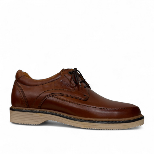 Sina Footwear Mahsa brown genuine leather lace-up formal shoe with handmade stitching and durable rubber outsole. Photo of right side view.