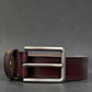 Sina Footwear men's dark brown genuine leather belt with a sleek silver buckle and braided detail.