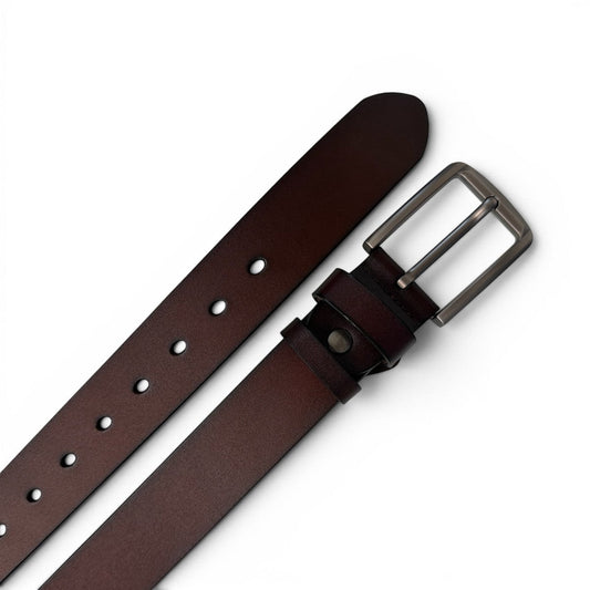 Sina Footwear men's dark brown genuine leather belt with a sleek modern buckle and smooth finish.