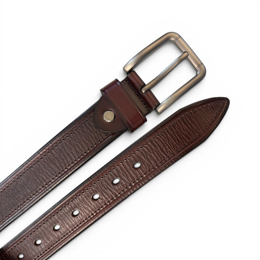 Sina Footwear men's dark brown genuine leather belt with a sleek modern buckle and smooth finish.