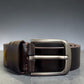 Sina Footwear men's dark brown genuine leather belt with a sleek silver buckle. Smooth finish, perfect for formal or everyday wear.