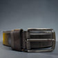 Sina Footwear men's dark brown genuine leather belt with a sleek silver buckle. Smooth finish.