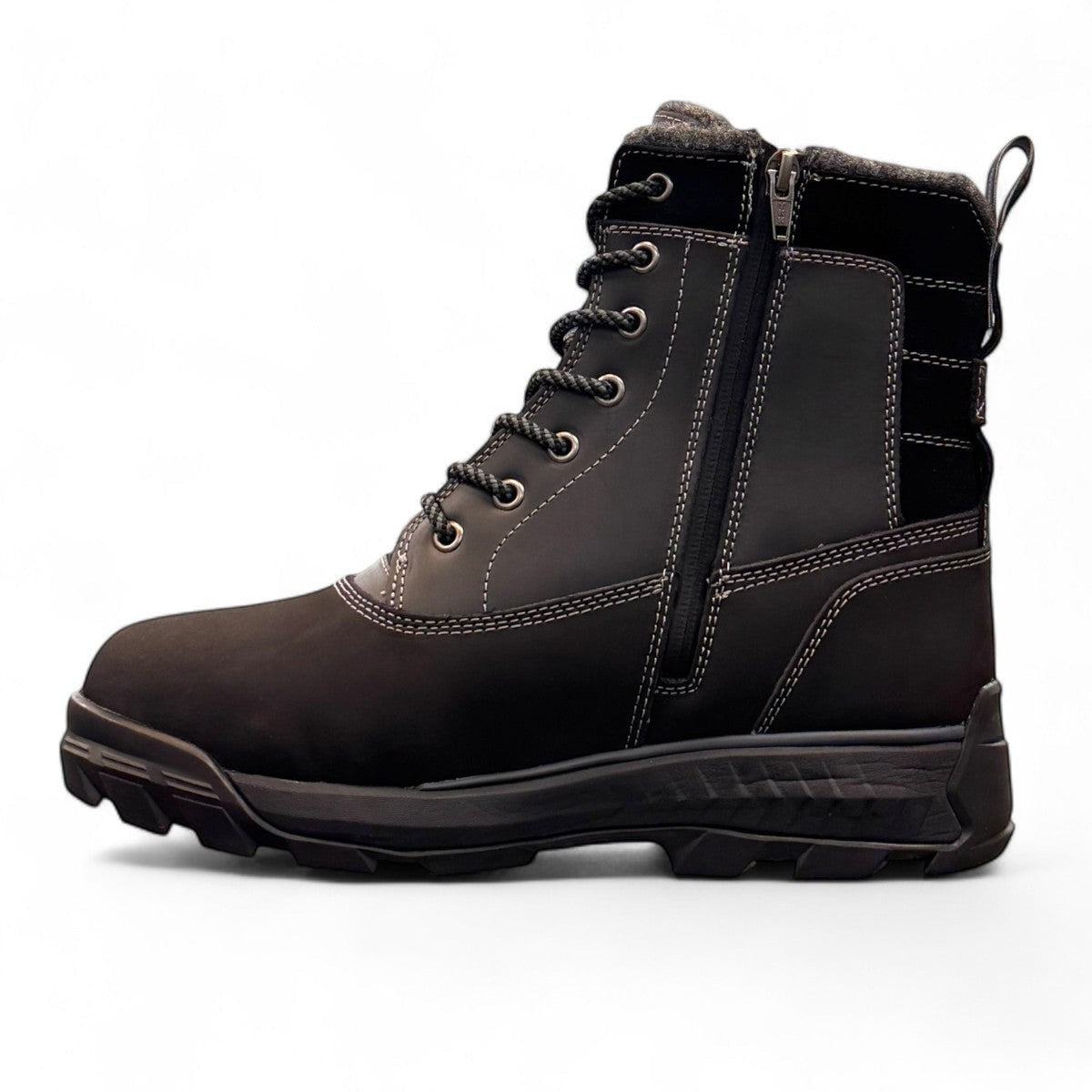 NEXGRIP Ice Victor black waterproof winter boots with retractable cleats and insulated leather design.
photo of the left side